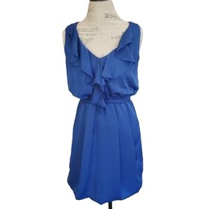 LE  CHATEAU | Electric Blue Mini Sleeveless Ruffle Collar Dress (Size 9/10)